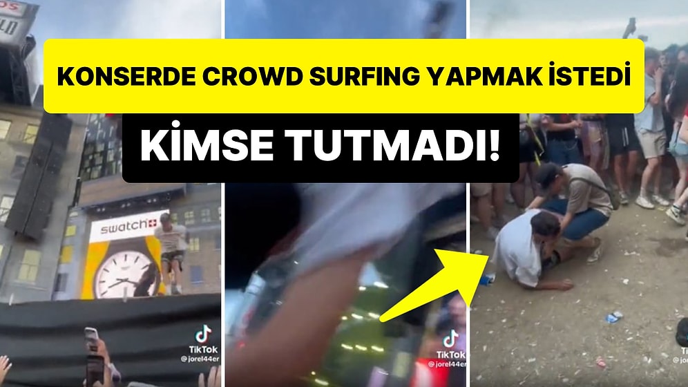 Konserde Sahneye Çıktıktan Sonra Kalabalığın Üzerine Atlayan Genç, Kimse Tutmayınca Yere Yapıştı