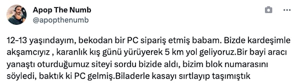 "12-13 yaşındayım, bekodan bir PC sipariş etmiş babam..."