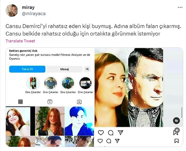 Twitter'da bir kullanıcı, Demirci'nin sırra kadem basmasının sebebinin onu rahatsız eden bir kişi yüzünden olduğunu iddia etti.