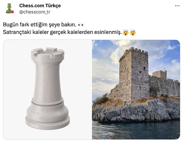 Ya kale? Benim de saatlerce deli gibi oynadığım Chess uygulamasının Türkçe Twitter hesabı @chesscom_tr takipçilerine küçük bir şaka yapmış olacak ki kale ile ilgili oldukça komik bir çıkarımda bulunmuş.