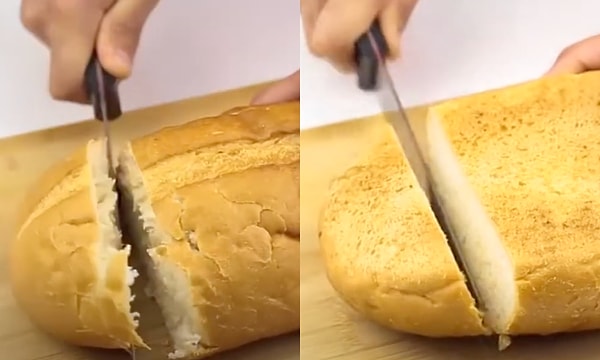 13. "Ekmek keserken daha iyi kesilebilmesi için ters çevirmeniz gerekiyormuş. Bunu denedim ve gerçekten hiç ufalanmadı."