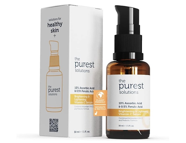 The Purest Solutions, C Vitamini Aydınlatıcı ve Cilt tonu Eşitleyici Cilt Bakım Serumu 30 ml (%10 Ascorbic Acid & Ferulic Acid%0,5)