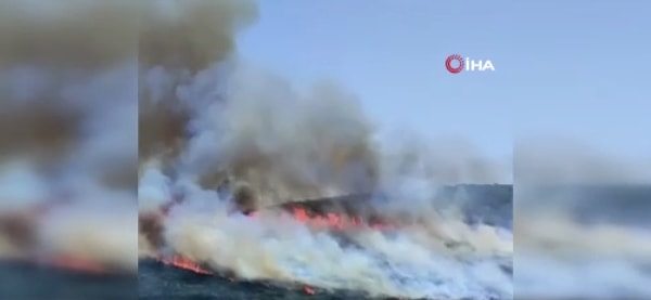 Urla’nın Demircili mahallesinde bulunan makilik alan başlayan yangına ekiplerin müdahalesi sürüyor.