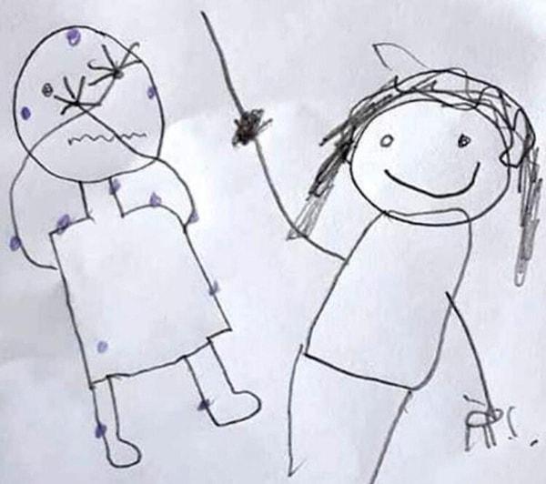 Küçük kız ve ağabeyi, başlarına gelenleri, deftere yaptıkları çizimlerle de anlatmıştı.