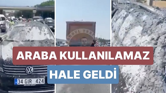 Bir Hafriyat Kamyonu Ani Fren Yapınca Taşıdığı Çimento Arkasından Gelen Aracın Üzerine Döküldü