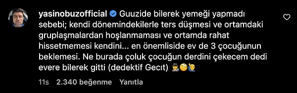 Yasin Obuz, durumu özetlerken Güzide'nin bilinçli bir şekilde yemeği yanlış yaparak elendiğini iddia ediyordu.