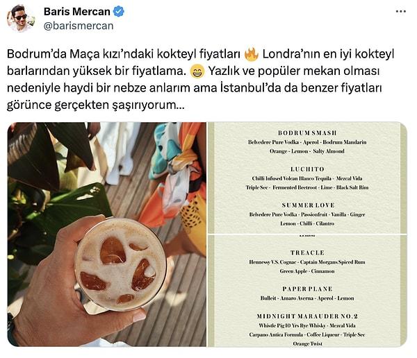Twitter'da Baris Mercan (@barismercan) isimli kullanıcı, Maça Kızı'nın kokteyl fiyatlarını işte böyle paylaştı 👇