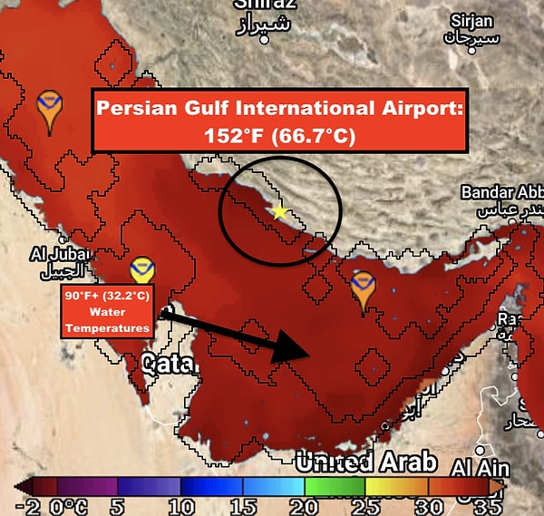 İran'daki Basra Körfezi Uluslararası Havaalanı'nda bugün öğle saatlerinde hava sıcaklığının 66.7 dereceyi bulduğunu bildirildi.