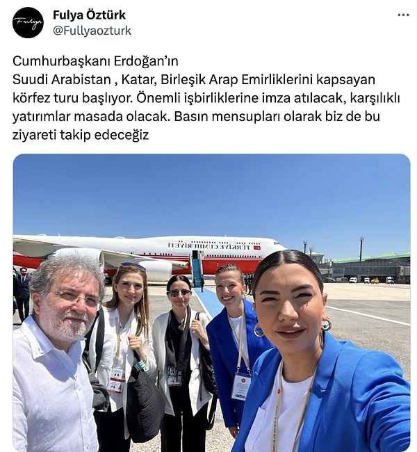 Fulya Öztürk, geçtiğimiz gün Cumhurbaşkanı Recep Tayyip Erdoğan'ın Körfez Turu kapsamında bir grup gazeteci ile ziyarete eşlik etti.