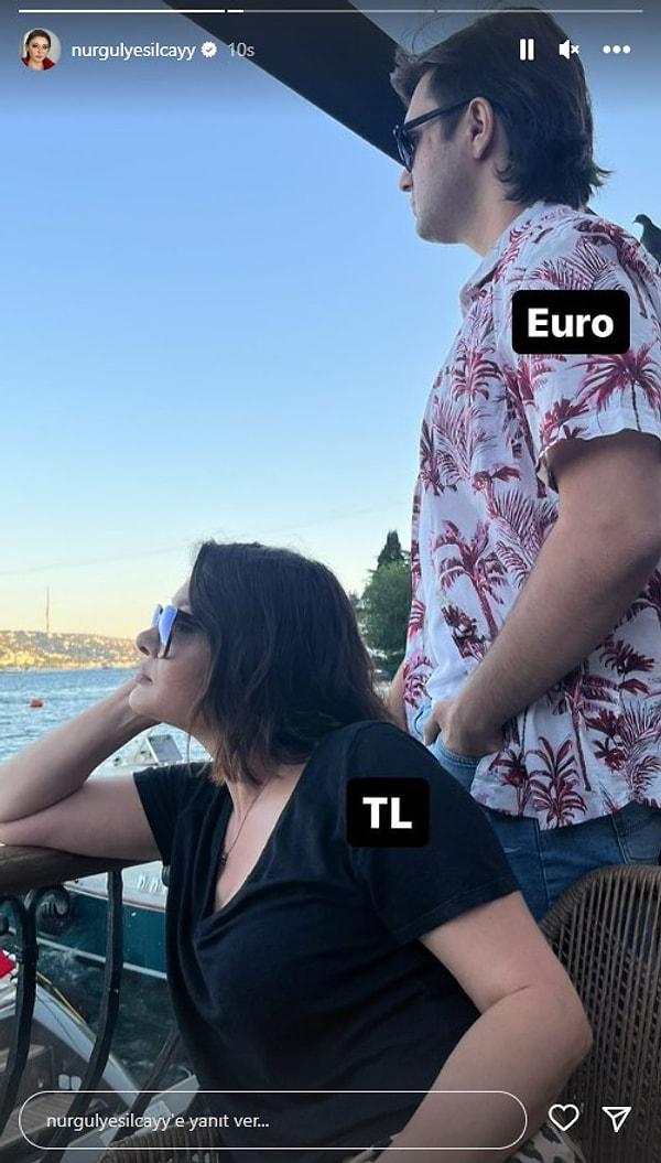 Nurgül Yeşilçay, yaptığı son paylaşımla 30 TL'yi aşan euroyu oğluyla çekindiği bir fotoğrafla benzeterek paylaştı.