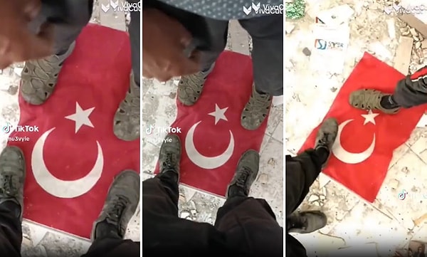 Suriyeli olduğu iddia edilen kişinin yanında başka bir kişi ile Türk bayrağını ayaklar altına alıp yaptığı TikTok paylaşımı kısa sürede tepki çekti.