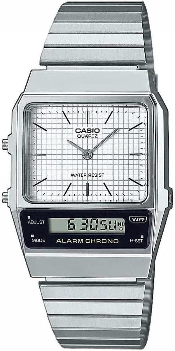 18. Paslanmaz çelik kayışlı sportif tasarıma sahip Casio kol saati.