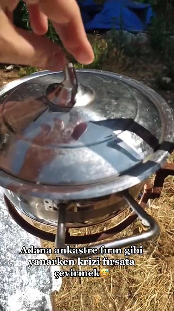 TikTok'ta selimcigimagacdali (@Bizadanaliyik) isimli hesap, bir vatandaşın bahçede ateşsiz yemek pişirdiği görüntüleri paylaştı...