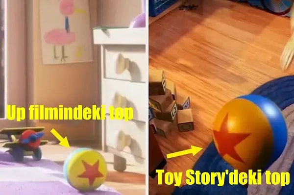 3. Aynı sahnede başka bir Toy Story referansı bile var. Bu sahnede görünen top, ilk Toy Story filminden.