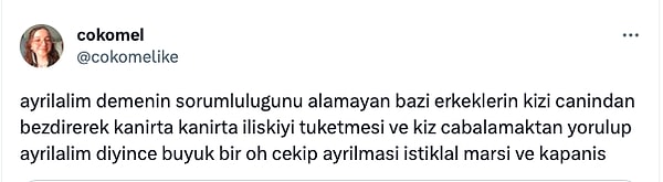 Bir kesim de bu konuşmanın aslında erkek tarafından kıza bırakıldığını ve kızın da tükenerek bunu yapmak zorunda kaldığını anladığını söyledi.