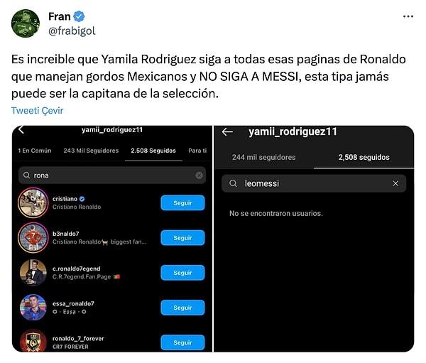 Arjantin'de Yamila Rodriguez'in Lionel Messi'yi takip etmemesi çok tartışılmış ve onun milli formayı giymeyi hak etmediği tartışma konusu olmuş. Gerçekten inanılmaz.