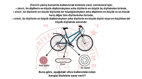 6. Bisiklet vites kullanımında dikkat edilmesi gereken önemli noktalardan biri, zincirin doğru konumda olmasıdır.