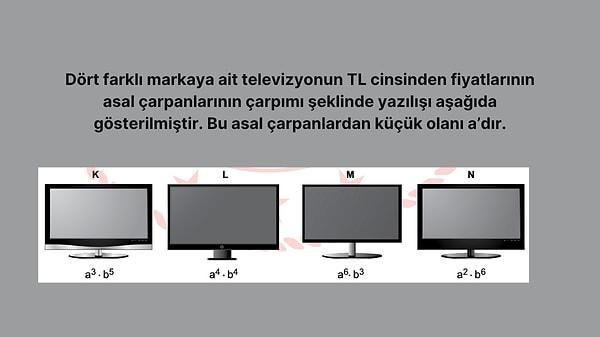 11. Bu televizyonlardan birinin fiyatı 10 000 TL olduğuna göre, televizyonların en ucuzu aşağıdakilerden hangisidir?