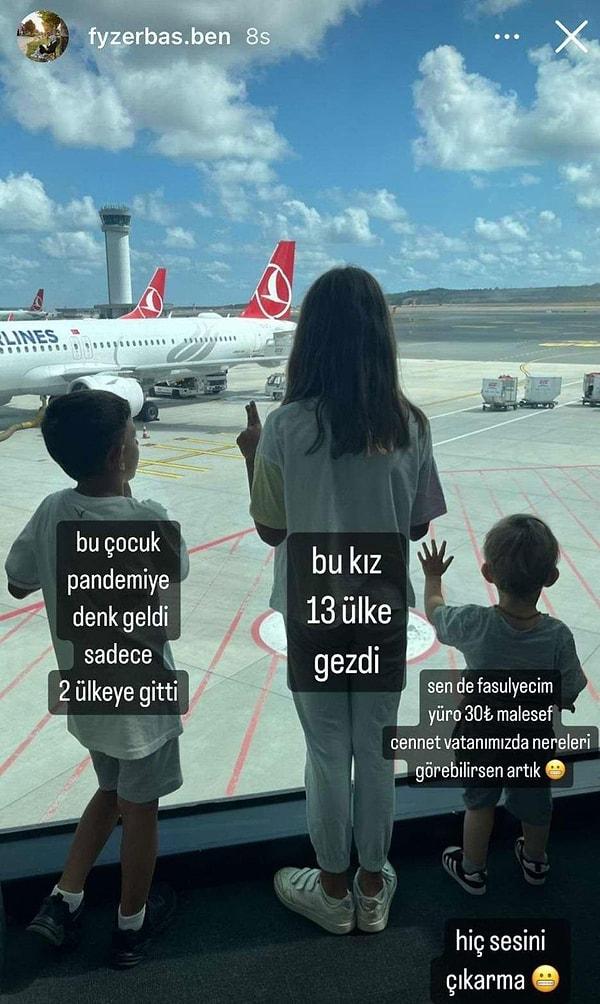 Havaalanından çocuklarının fotoğrafını paylaşan Erbaş, en büyük kızının 13 ülke gezdiğini söyledi.