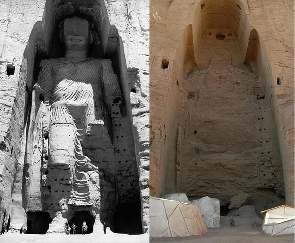 13. Afganistan'daki Bamiyan Vadisi'nde 55 metre genişliğinde ve 38 metre yüksekliğinde nişlerde iki dev Buda heykeli duruyordu. UNESCO Dünya Mirası Listesi'ne göre, 1500 yıldan daha eskiye dayanan bu yapılar, vadinin eteklerinde 3. yüzyıldan 5. yüzyıla kadar uzanan büyük bir Budist manastırları, şapelleri ve tapınak topluluğunun parçasıydı.