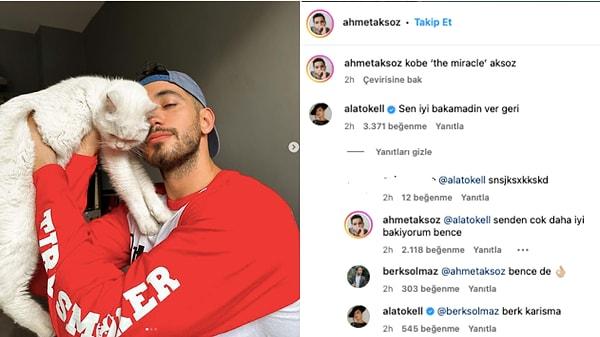 Yaklaşık 3 yıldır ayrı olan çift 2 hafta önce Ahmet Aksöz'ün şimdilerde kendisi baktığı kedisi Kobe ile paylaştığı fotoğraf sonrası Instagram'dan yorumlaşmıştı.