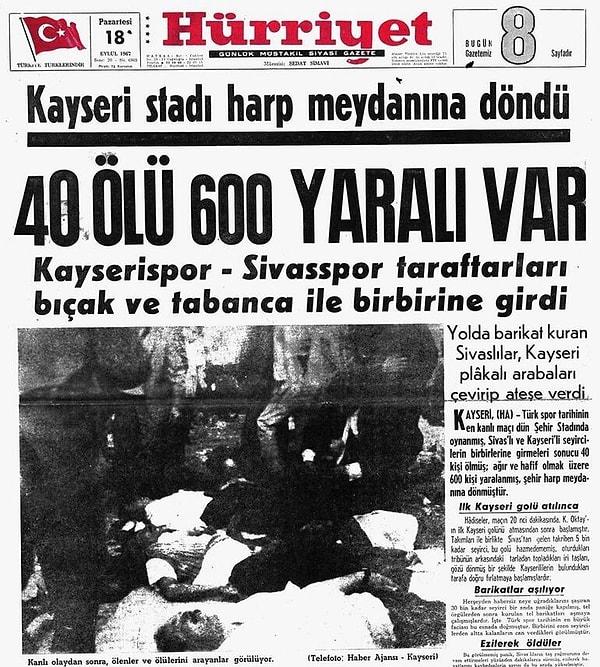 Sivas'ta ise "Sivas Haber" gazetesi, "KATİL ŞEHİR KAYSERİ" manşetini attı. Ölümlerin, yaralanmaların sebebi olarak taş ve bıçak darbeleri gösterildi.