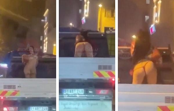 Bu sefer de Beyoğlu'nda, bulundukları kamyonun kasasında twerk yapan kadınlar kameralara yansıdı. Kıyafetlerini sıyırarak dans eden şahıslar, sosyal medyanın gündemine oturdu!