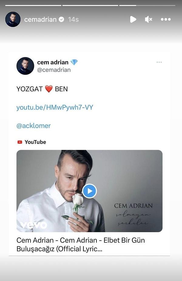 Cem Adrian ise tüm bu süreç sonunda Instagram hesabından Yozgatlılara ‘Elbet bir gün buluşacağız’ şarkısı ile mesaj yolladı⬇️