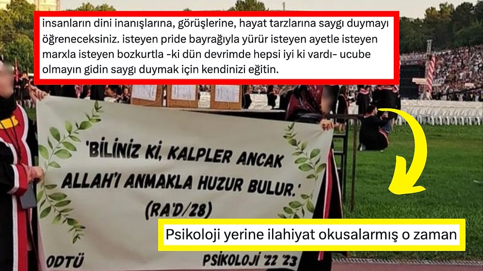 ODTÜ Mezuniyet Töreninde Açtıkları Pankarta Ayet Yazan Psikoloji Öğrencileri Tartışma Yarattı