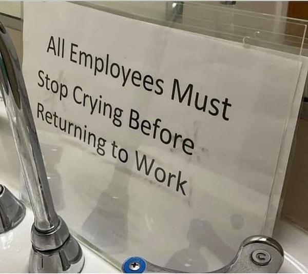 13. "Çalışanların, işe dönmeden önce ağlamayı kesmesi gerekmektedir."