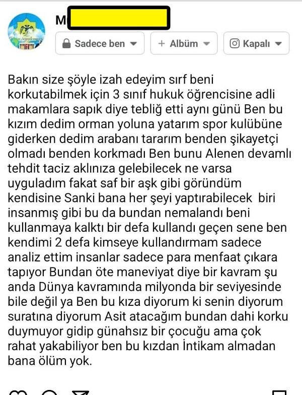 Hande Baladın'ı tehdit eden şahsın kan donduran mesajlarından bazılarında yer alan ifadeler sosyal medyayı da ayağa kaldırmıştı.