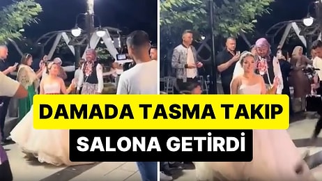 Bu Nasıl Gelenek? Damada Tasma Takıp 'Salako' Kostümü ile Düğün Salona Getiren Gelin