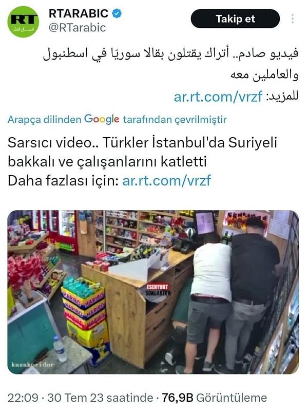 RT Arabic isimli bir haber sitesi tekel saldırısını yayınlayan sitelerden oldu fakat saldıraya uğrayan tarafın Suriyeli olduğunu belirtti. Esenyurt'taki tekel baskını olayı "Türkler İstanbul'da Suriyeli bakkal ve çalışanlarını katletti" ifadeleriyle servis edildi.