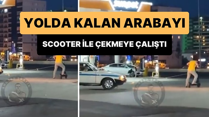 Yolda Kalan Arabayı Elektrikli Scooter ile Çekmeye Çalışan Yurdum İnsanı