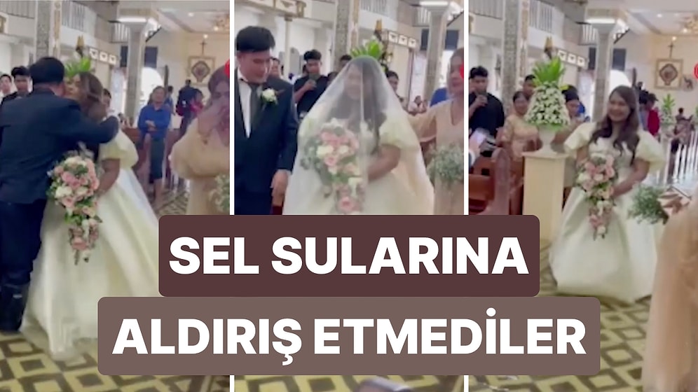 Fırtına Sebebiyle Su Basan Düğün Salonunda Hem Çift Hem de Davetliler Bir şey Olmamış Gibi Törene Devam Etti