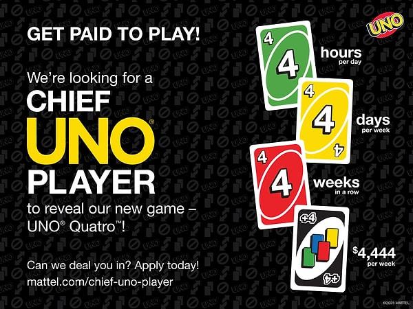 İş ilanında firmanın tasarladığı yeni UNO Quatro oyununu test etmesi için "Şef UNO Oyuncusu" arandığı belirtildi.