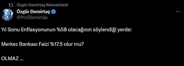 Özgür Demirtaş, dün yazdıklarını retweetleyerek hatırlattı.