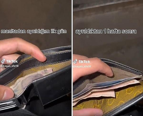 9- TikTok'ta bir genç, sevgilisinden ayrıldıktan sonra cüzdanında para biriktiğini ima eden bir paylaşım yaptı.