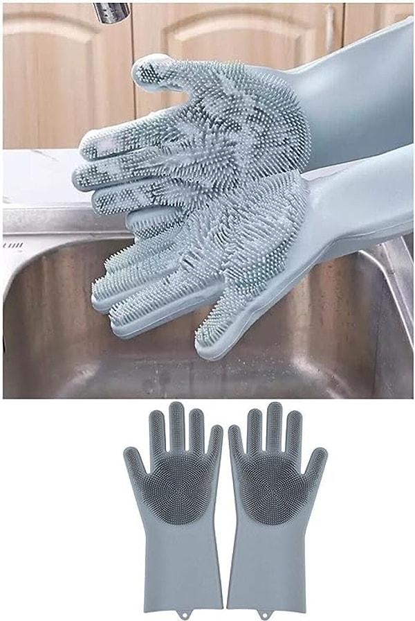 14. Temizlik için sünger veya fırça gerektirmeyen son derece pratik olan sihirli bulaşık eldiveni.