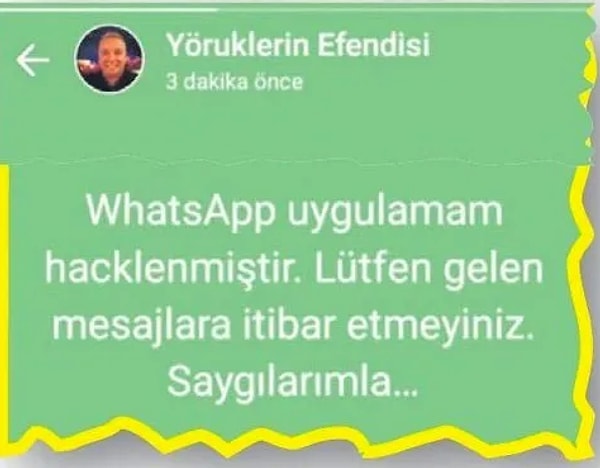 Ardından Böcek, "WhatsApp uygulamam hacklenmiştir. Lütfen gelen mesajlara itibar etmeyiniz. Saygılarımla..." açıklaması yaptı.