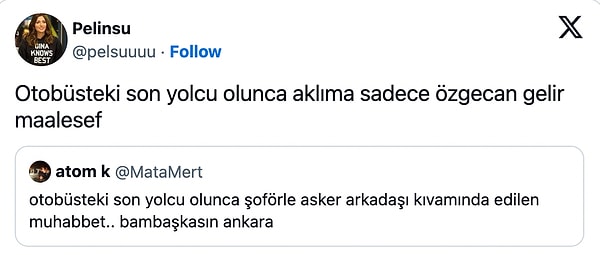 Otobüste kalan son yolcu olunca şoförle muhabbet ettiğini söyleyen kullanıcıya bir kadının yanıtı kalbimizi acıttı. Biz sohbet etmesek, evimize ve sevdiklerimize güvenle ulaşabilsek dahi yeter.