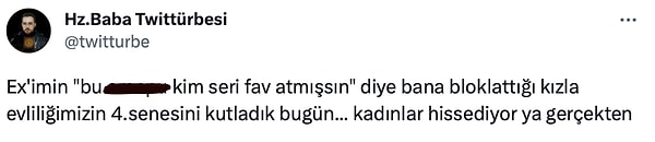 Twitter'da adlı bir kullanıcı, eski sevgilisinin engellettirdiği kızla 4 yıllık evli olduğunu iddia ettiği bir paylaşım yaptı. Tabii bu paylaşıma tepkiler de hemen geldi.