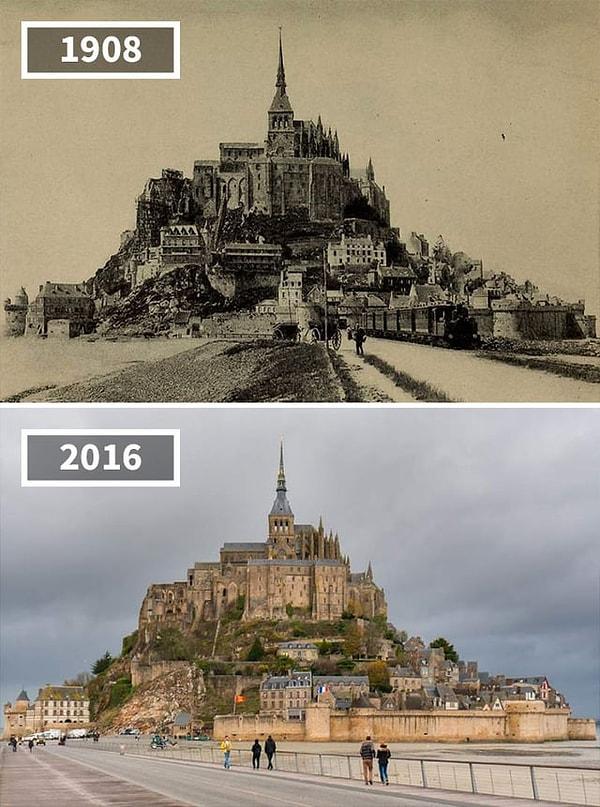 7. Fransa'daki Mont Saint Michel. (1908 ve 2016)