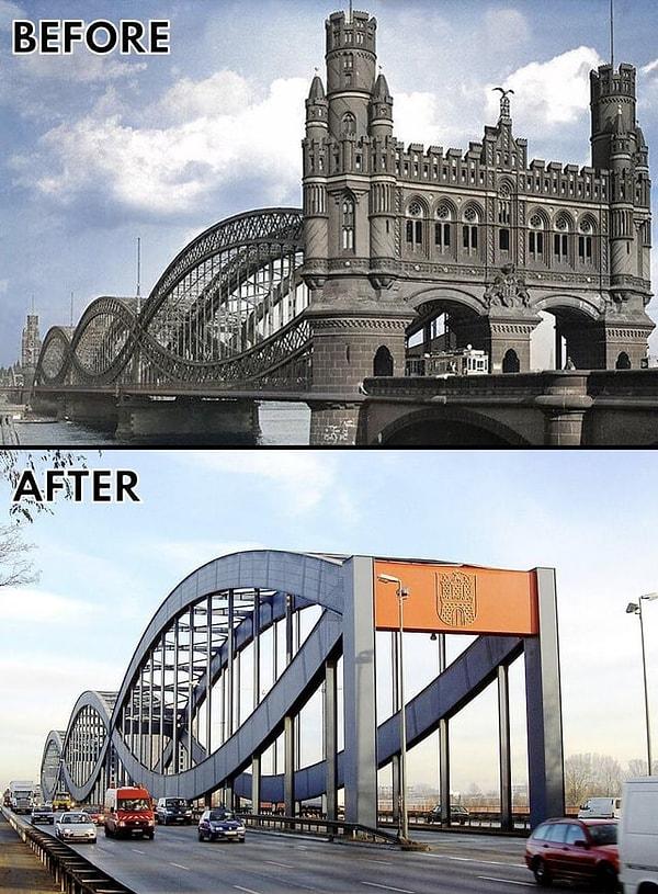 15. Hamburg'daki yeni Elbbrücke Köprüsü. (Eskiden ve günümüz)
