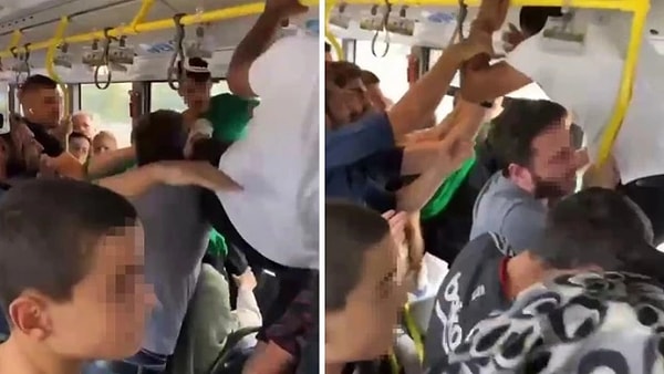 Diğer yolcuların araya girdiği kavga esnasında yolculardan biri, tartıştığı kişiye uçan tekme attı.