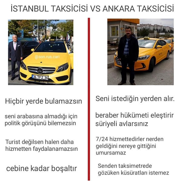 "İstanbullu taksici uzun mesafe mi, kısa mesafe mi, diye sorar. Seni arabasına almadığı için siyasi görüşünü bilemezsin. Oysa Ankaralı taksici ile ahbap bile olabilirsin." İşte o tweet: