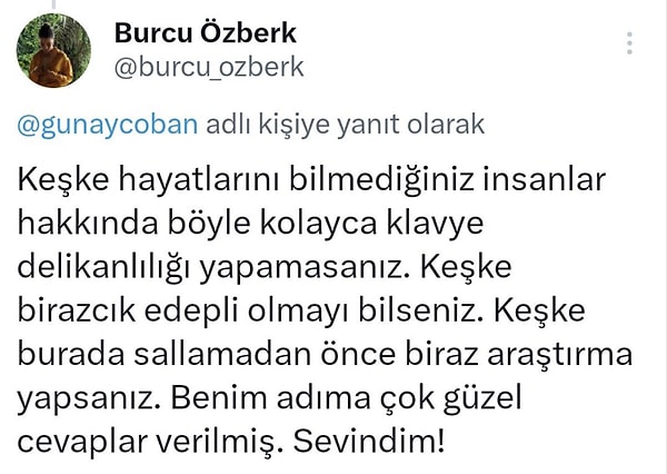 Burcu Özberk cephesinden ise Günay Çoban'a cevap gecikmedi...👇