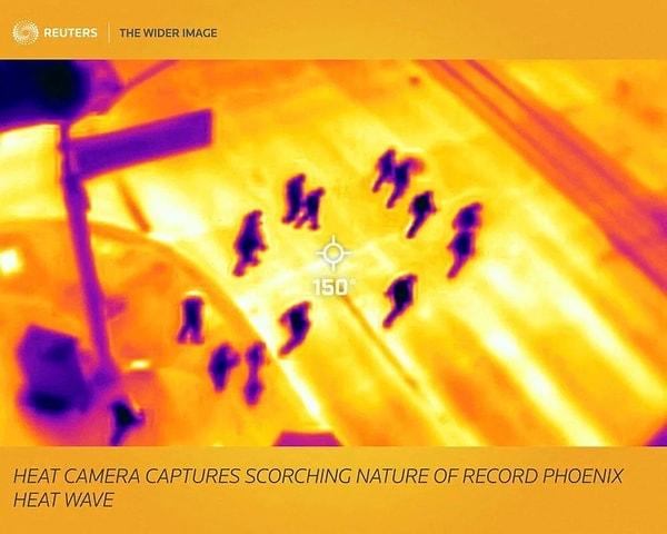 Reuters haber ajansı tarafından termal kamera kullanılarak çekilen fotoğraflarda kentteki aşırı sıcaklar tüm detayları ile ortaya konuldu.
