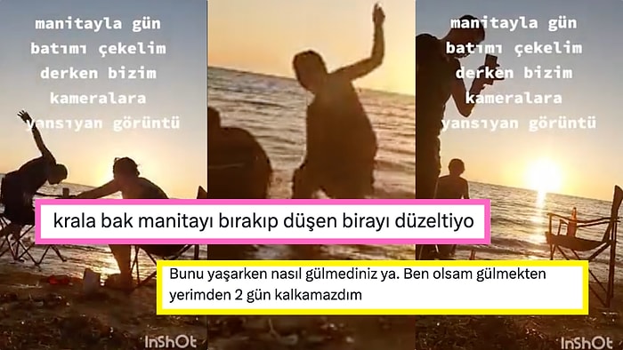 Sahil Kenarında Romantik Bir Video Çekmek İsteyen Çiftin Tepetaklak Olduğu Anlar Herkesi Güldürdü