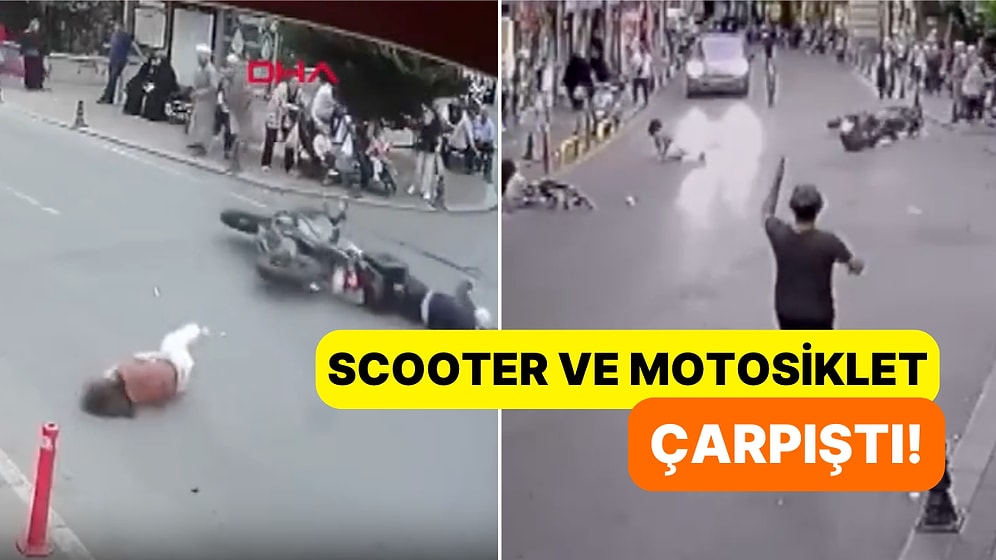 İstanbul Sokaklarında İki Genç Kızın Bindiği Scooter ile Motosikletin Çarpıştığı Korkunç Anlar